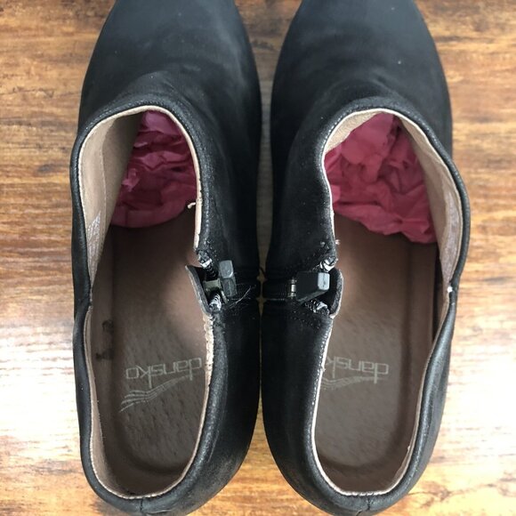 Dansko Women's SZ 37 US‎ 7 Raina Black Nubuck Leather Ankle Bootie Heels - Picture 4 of 10